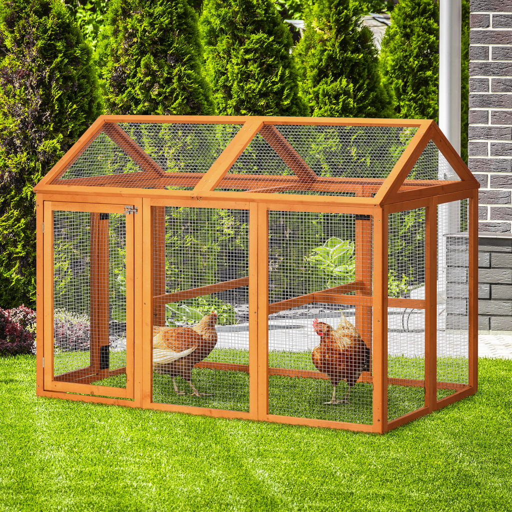 Wooden Chicken Run, Combinable Design with Perches, 4.6' x 2.8', Orange