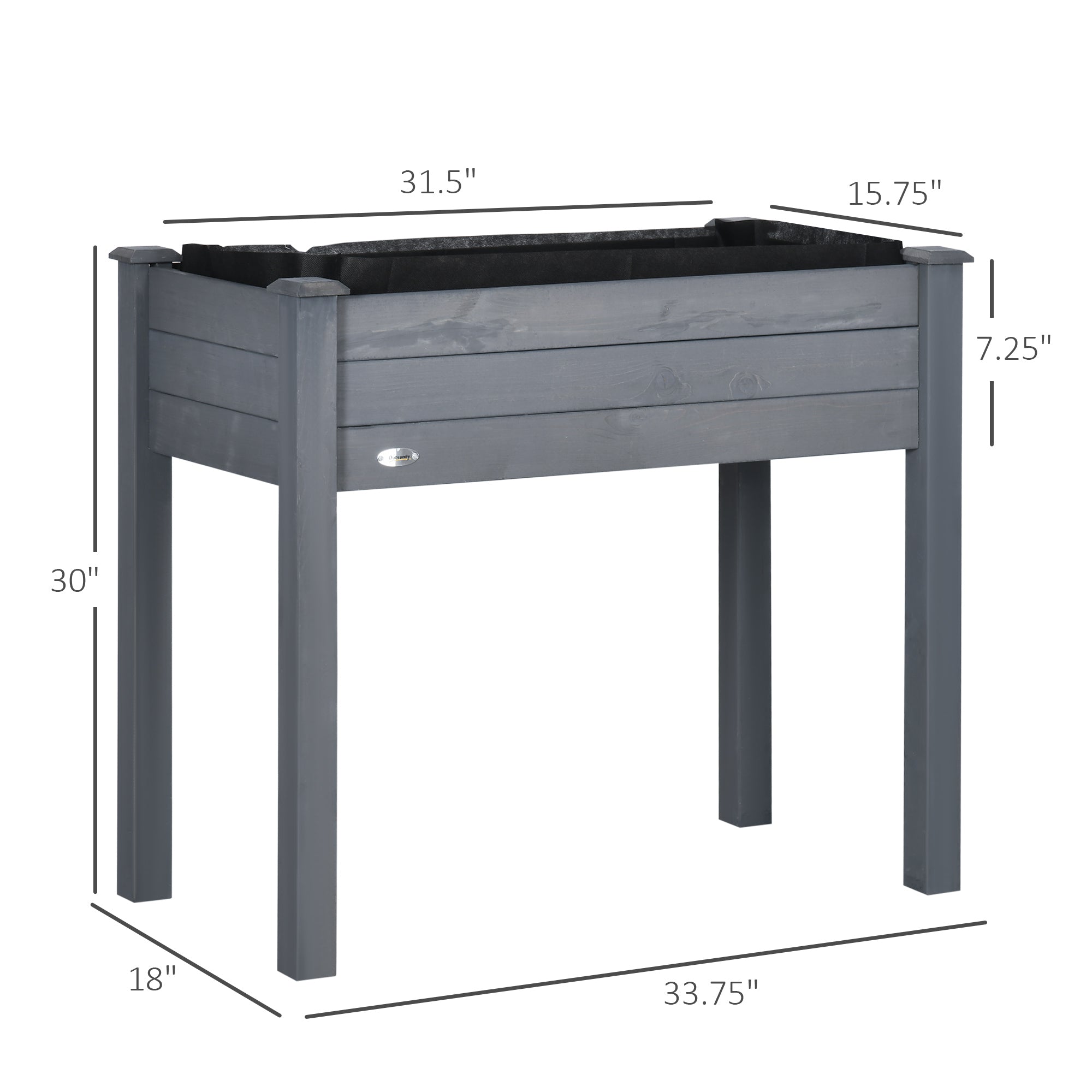 34" Raised Garden Bed, Elevated Wooden Planter Box with Holes for Vegetables, Herb, Flowers for Backyard, Dark Gray