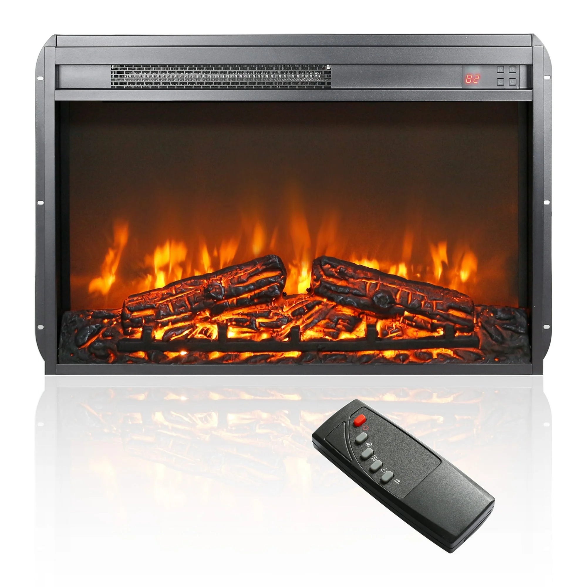 23" Remote Control Electric Fireplace Insert with Ultra-Thin Heater, Log Set, Timer and Overheating Protection, Antique Black