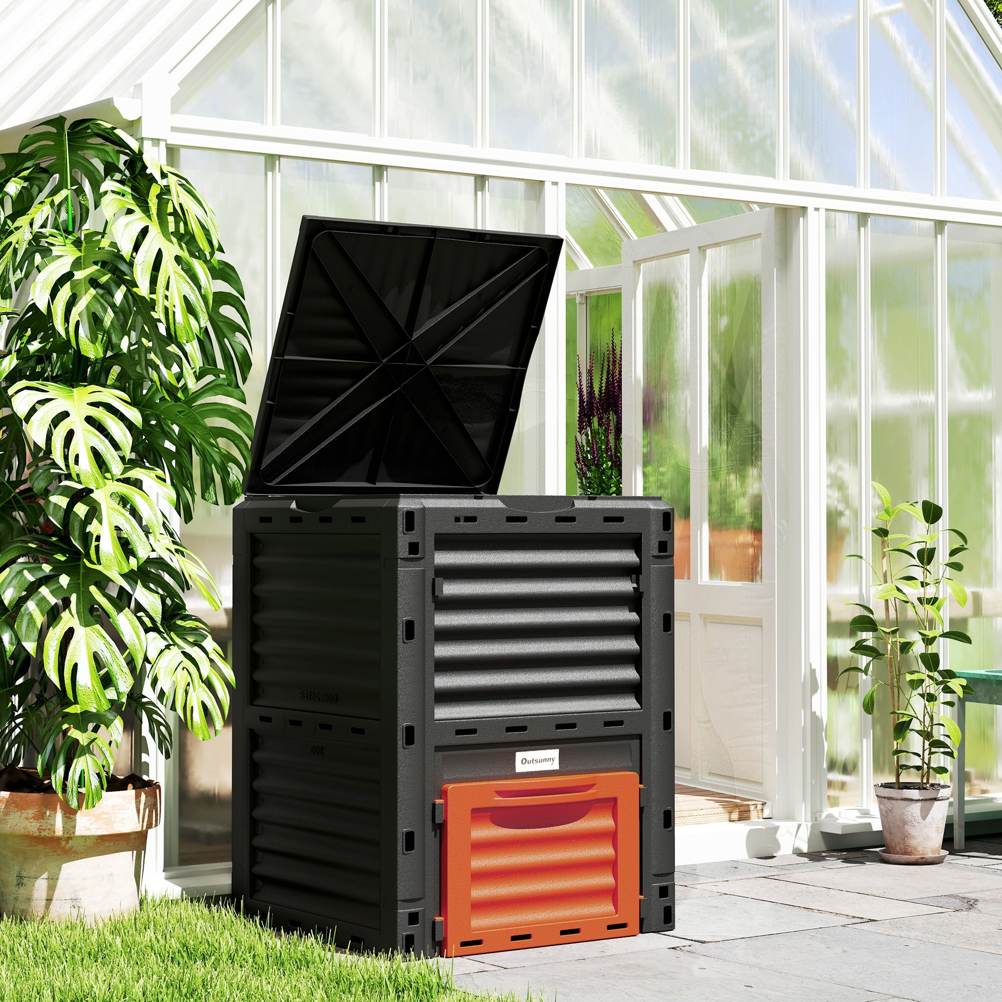 Garden Compost Bin 80 Gallon Outdoor Large Capacity Composter Fast Create Fertile Soil Aerating Box, Orange