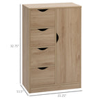 Freestanding Storage Cabinet, Bathroom Floor Cabinet with 4 Drawers and Door, Oak