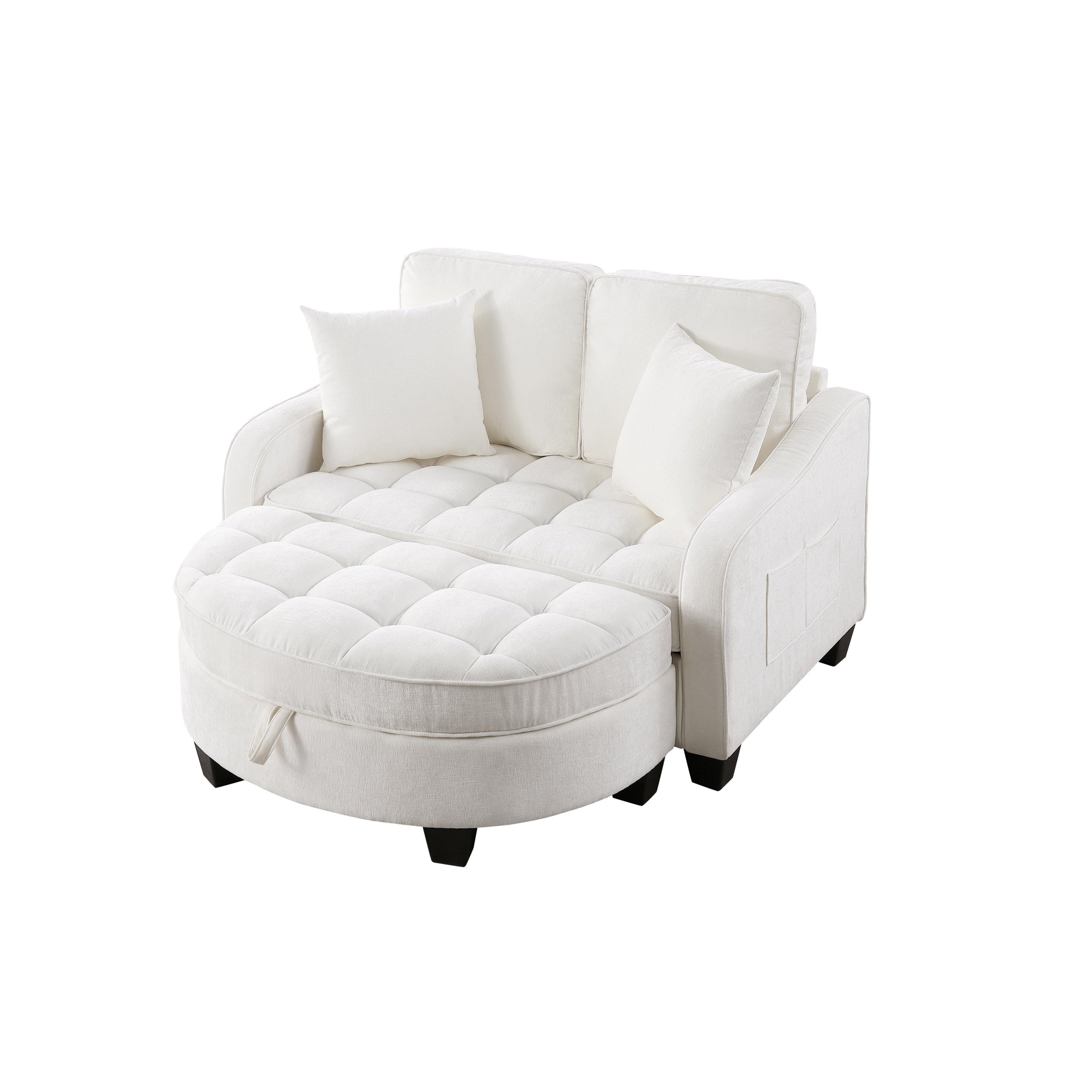 2-Seater Sofa Chaise Lounge with Irregular Curved Armrests, Ergonomic Backrest, Footrest with 2 Throw Pillows, 42.5" L x 32.5" W x 36.5" H, Beige