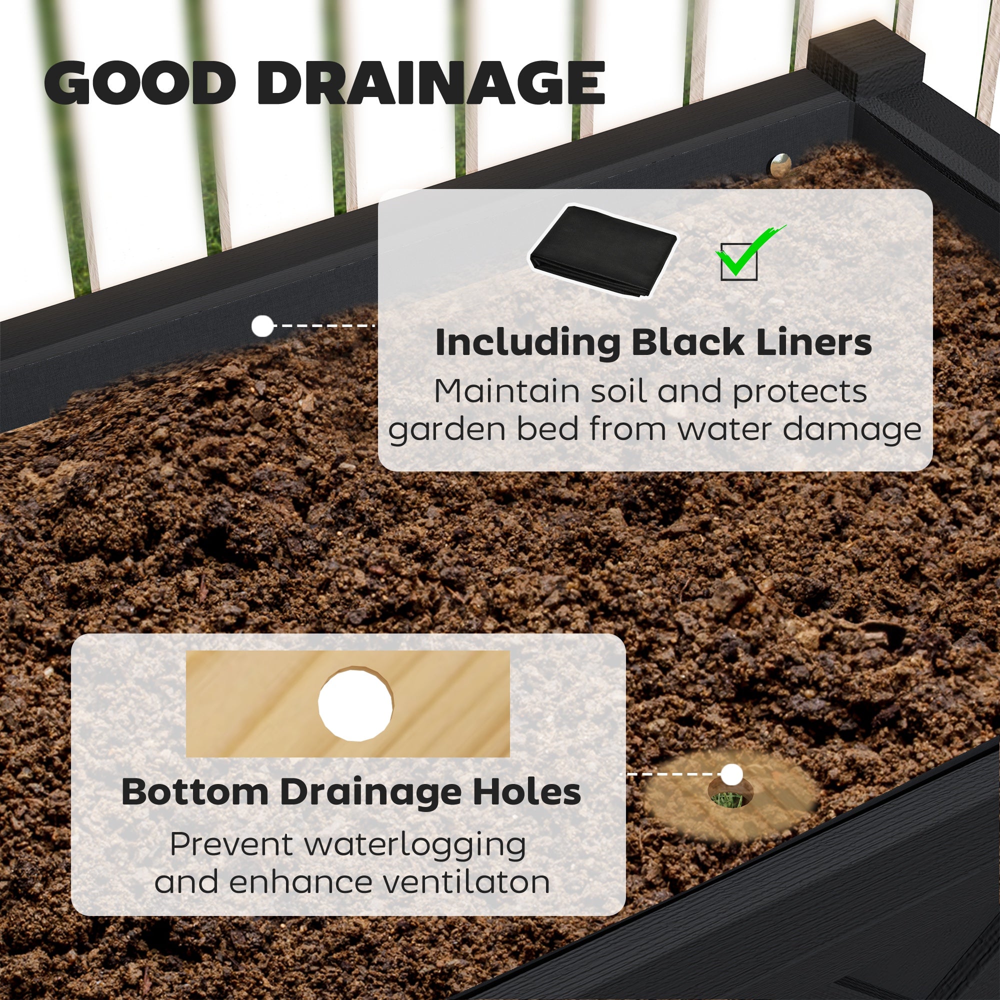 Raised Garden Bed, 47 x 22 x 31.5 in. Elevated Wood Planter Box with Storage Shelf, Drainage Holes, and Liner, Black