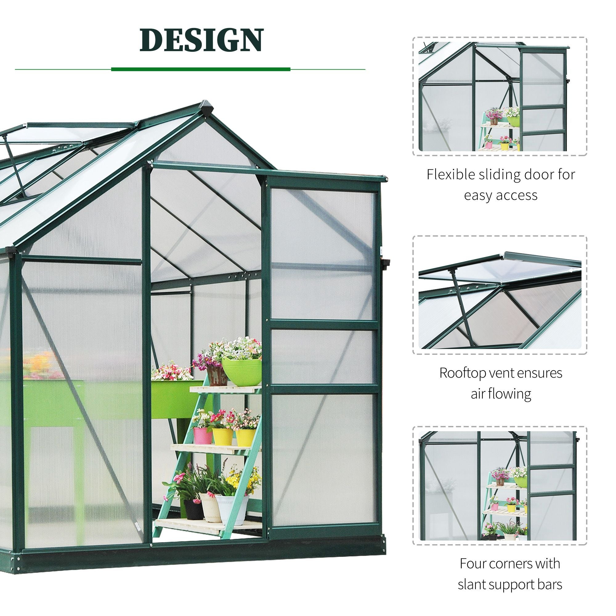 6x8 Greenhouse Polycarbonate Heavy Duty Patio Backyard, Dark Green