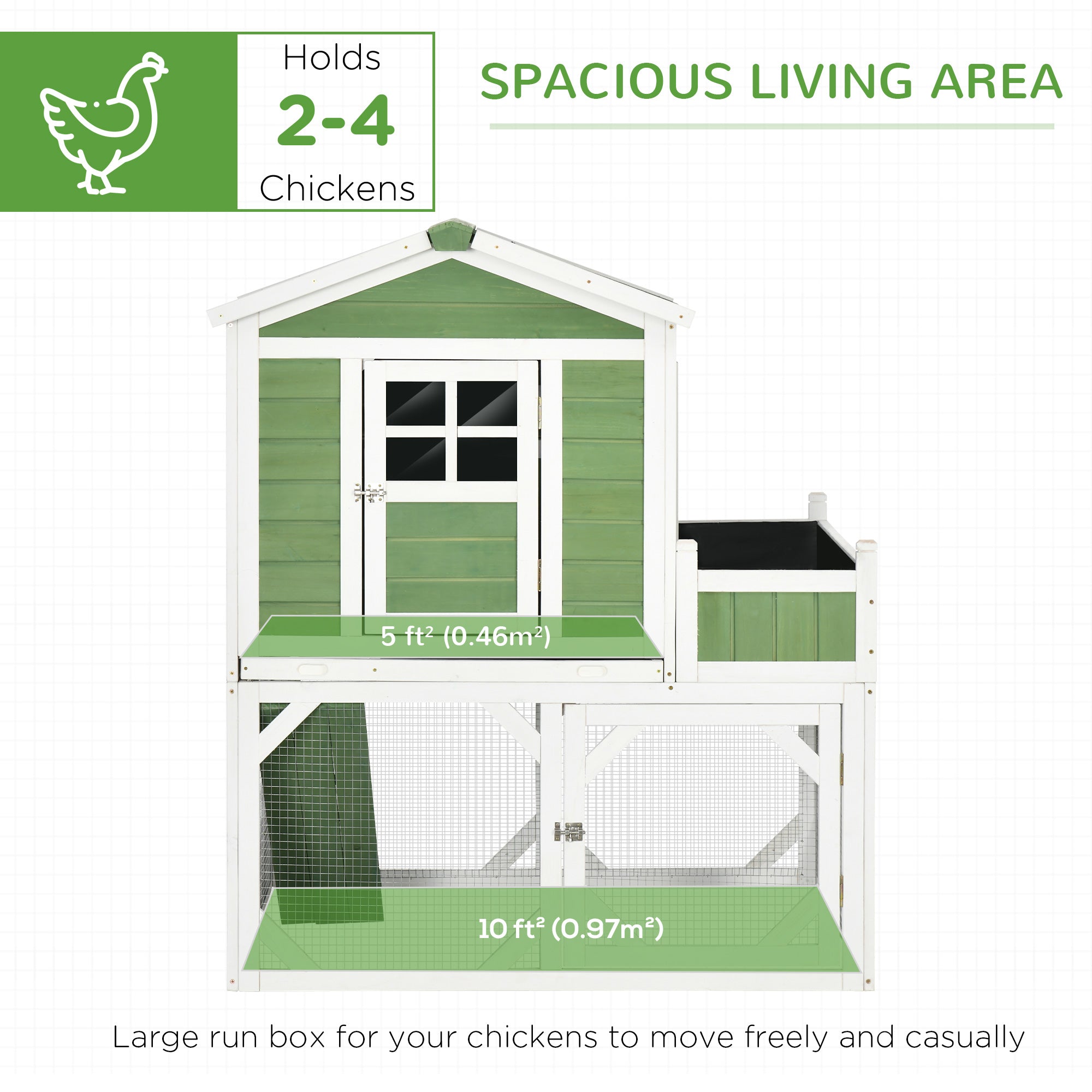 49" Small Chicken Coop Hen House with Garden Space, Chicken House Outdoor Run Cage with Weather Protection, 2-4 Birds, Green