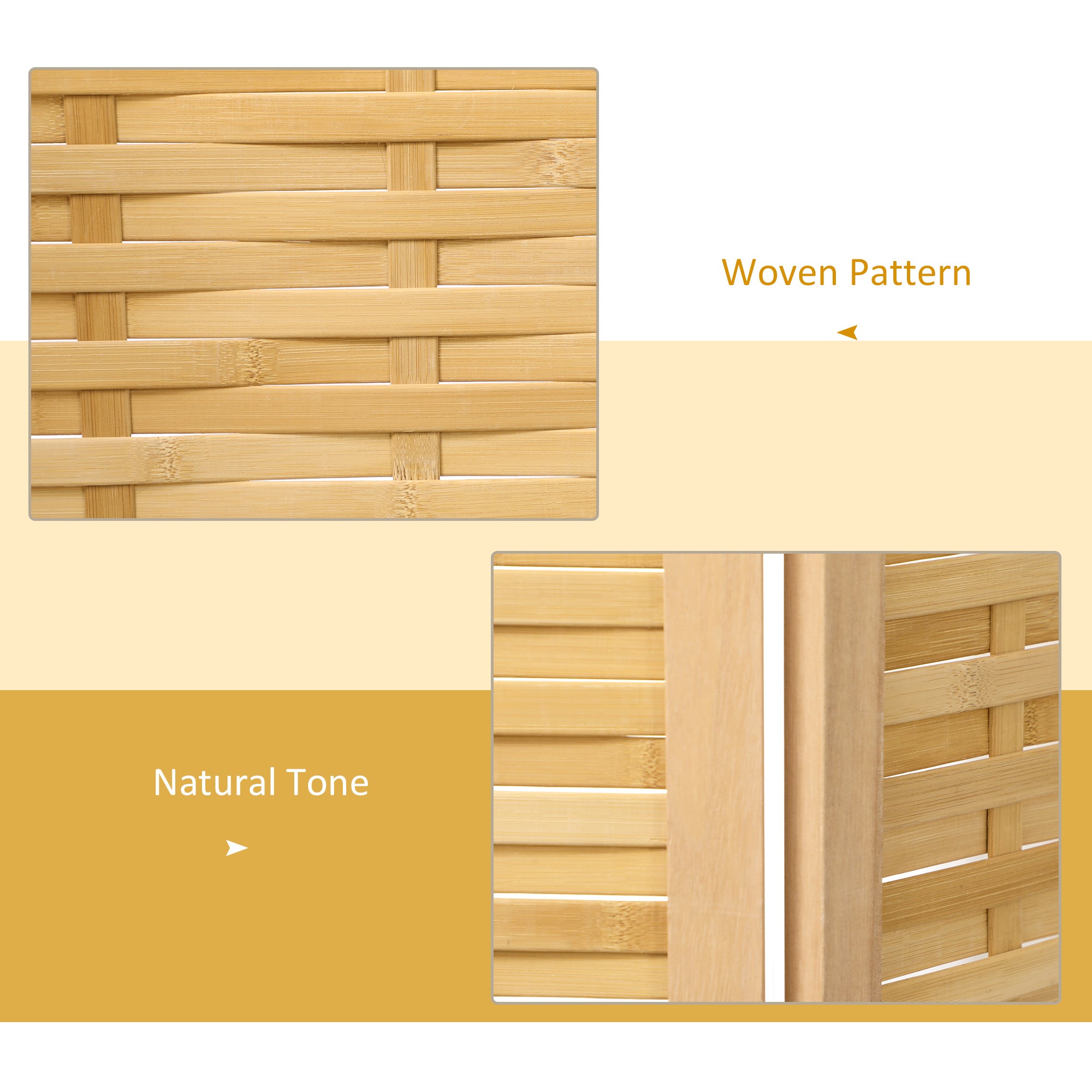 Hand Woven Room Divider, 3 Panel Bamboo Folding Privacy Screen for Home Office, 47.25"x67"x0.75", Natural