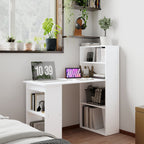 Computer Desk with 6-Tier Storage Shelves, Writing Desk Workstation with Bookshelf for Home Office, White