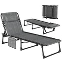 Folding Chaise Lounge Chair Outdoor, Sun Tanning Chair with Side Pocket, Carrying Strap, Portable Patio Beach Lounger with 5-Position Reclining Back, Headrest for Pool, Camping, Yard, Gray