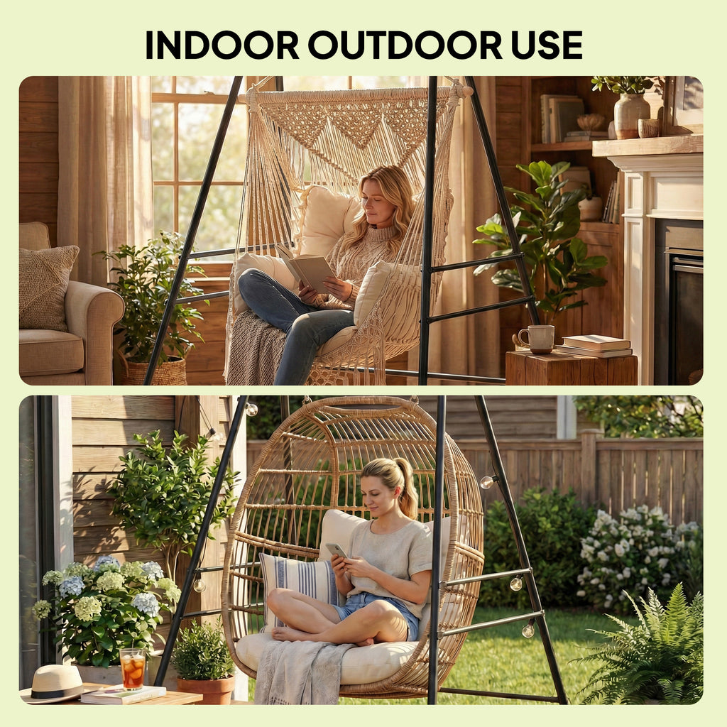 Hammock Chair Stand Indoor and Outdoor Use with Anti-Slip Foot Pads, 2 Carabiners, Black