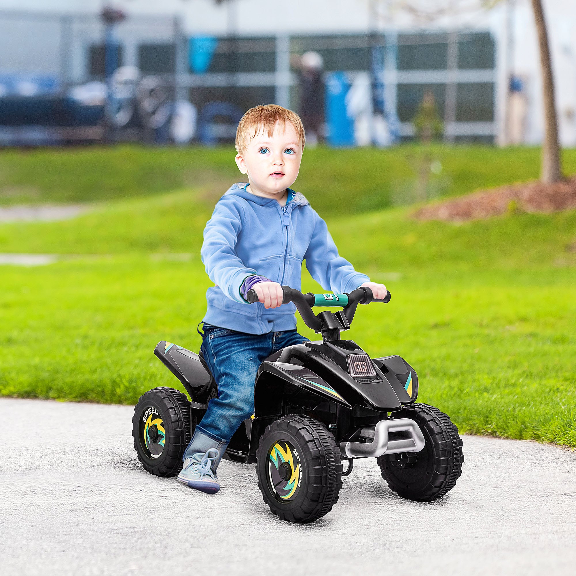 6V Kids ATV 4-Wheeler Ride on Car, Electric Motorized Quad Battery Powered Vehicle with Forward/Reverse Switch for 18-36 Months Old Toddlers, Black