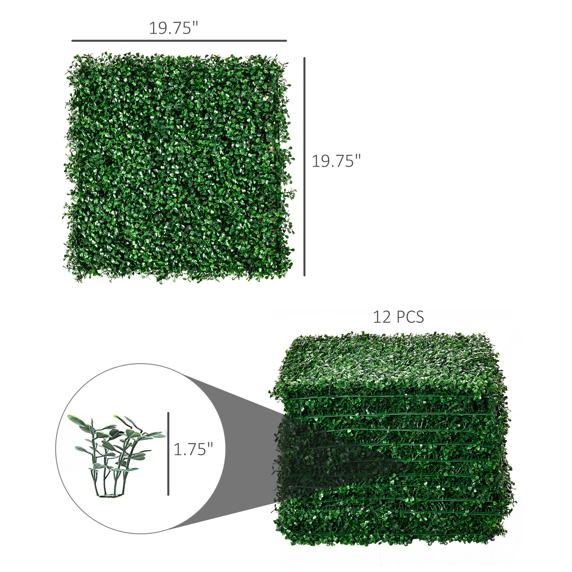 12 PCS Artificial Boxwood Panels Topiary Wall Greenery Backdrop, Privacy Hedge Screen 4 Layer Roll, Dark Green