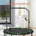 48" Rebounder Trampoline for Adults, Foldable Mini Trampoline with Adjustable Handle Bar for Indoor Outdoor, Green