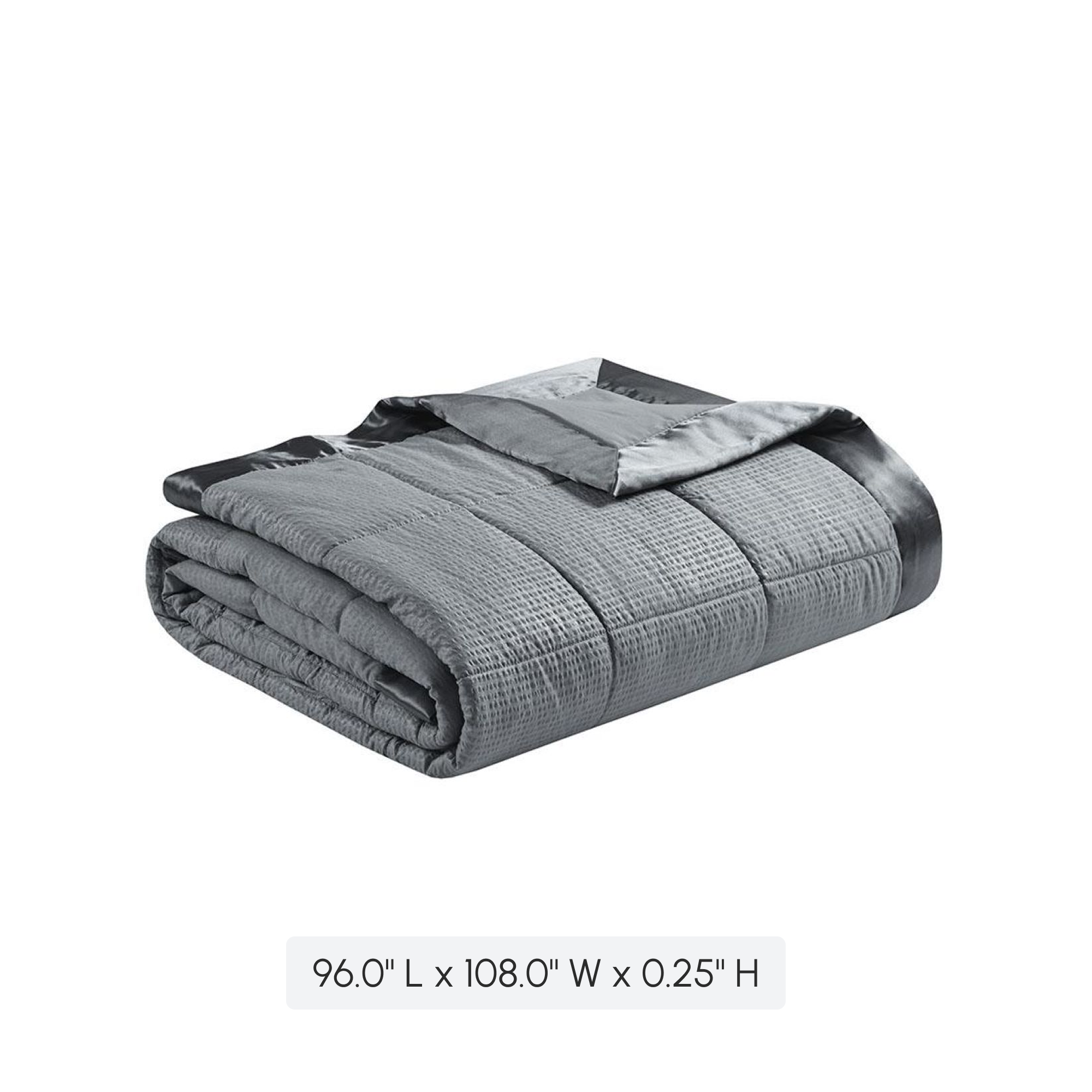 King Size Hypoallergenic Down Alternative Blanket with Satin Trim, Embossed Texture, Machine Washable, 108" L x 96" W x 0.25" H, Charcoal