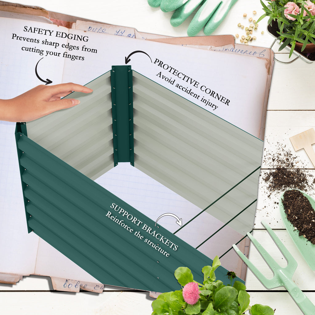 8x2x2ft Galvanized Raised Garden Bed Kit with Safety Edging for Flowers, Herbs and Vegetables, Green