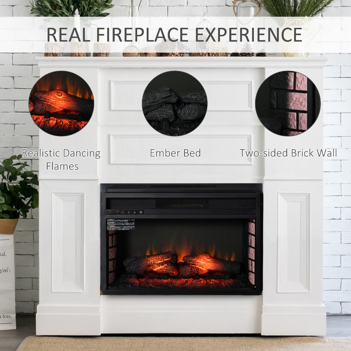 27" Electric Fireplace Insert, Retro Recessed Fireplace Heater with Realistic Log Flame, Remote Control, and Adjustable Brightness, 1400W, Black