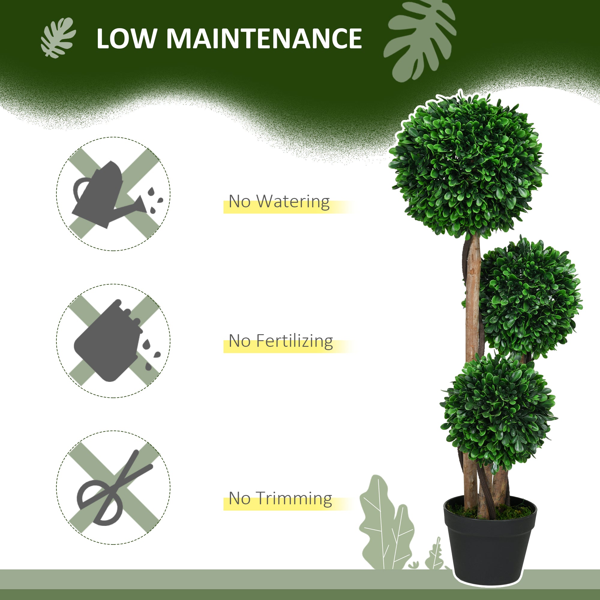 3ft Artificial Tree, Triple Ball Boxwood Topiary with Pot and Sandalwood Leaves, for Indoor Outdoor Home
