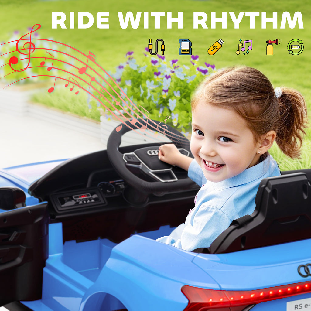 Electric Car for Kids, 12V Licensed RS E-tron GT 3.1 MPH Kids Ride on Car, Ride-on Toy with Remote Control, 4 Suspension Wheels, Horn, Music, Lights, for Boys and Girls, Blue