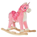 Kids Rocking Horse, Ride on Unicorn with Wooden Base, Tail Wag & Sounds for Toddlers 3-6 Years Old, Pink