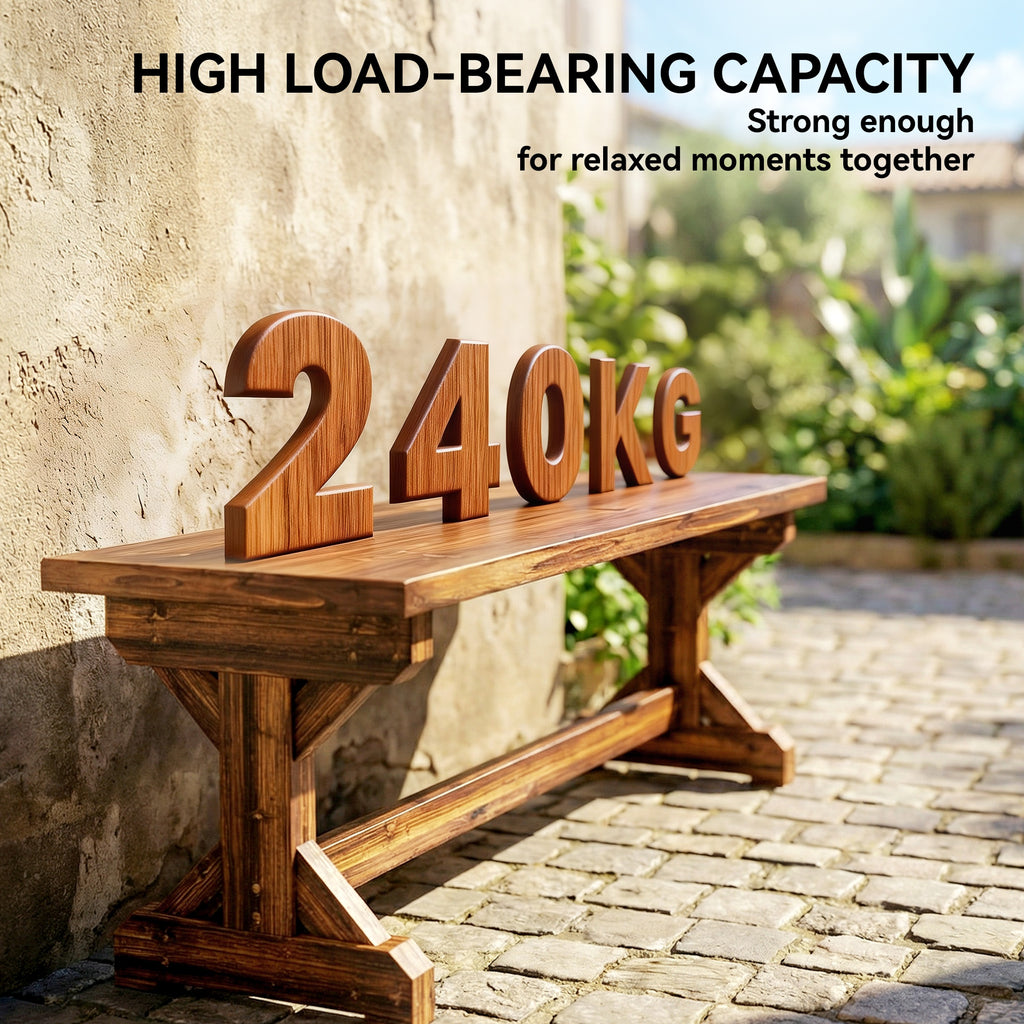 Rustic Outdoor Wooden Bench, Backless Garden Bench Patio Loveseat with X-Shape Base for Porch, Park, Carbonized