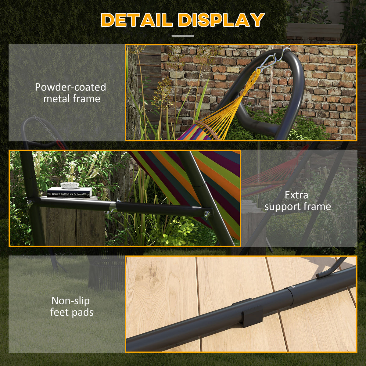 Hammock Stand, Portable Adjustable Steel Frame Hammock Stand, Weather Resistant, 10.3', 550 lbs. Capacity, Black