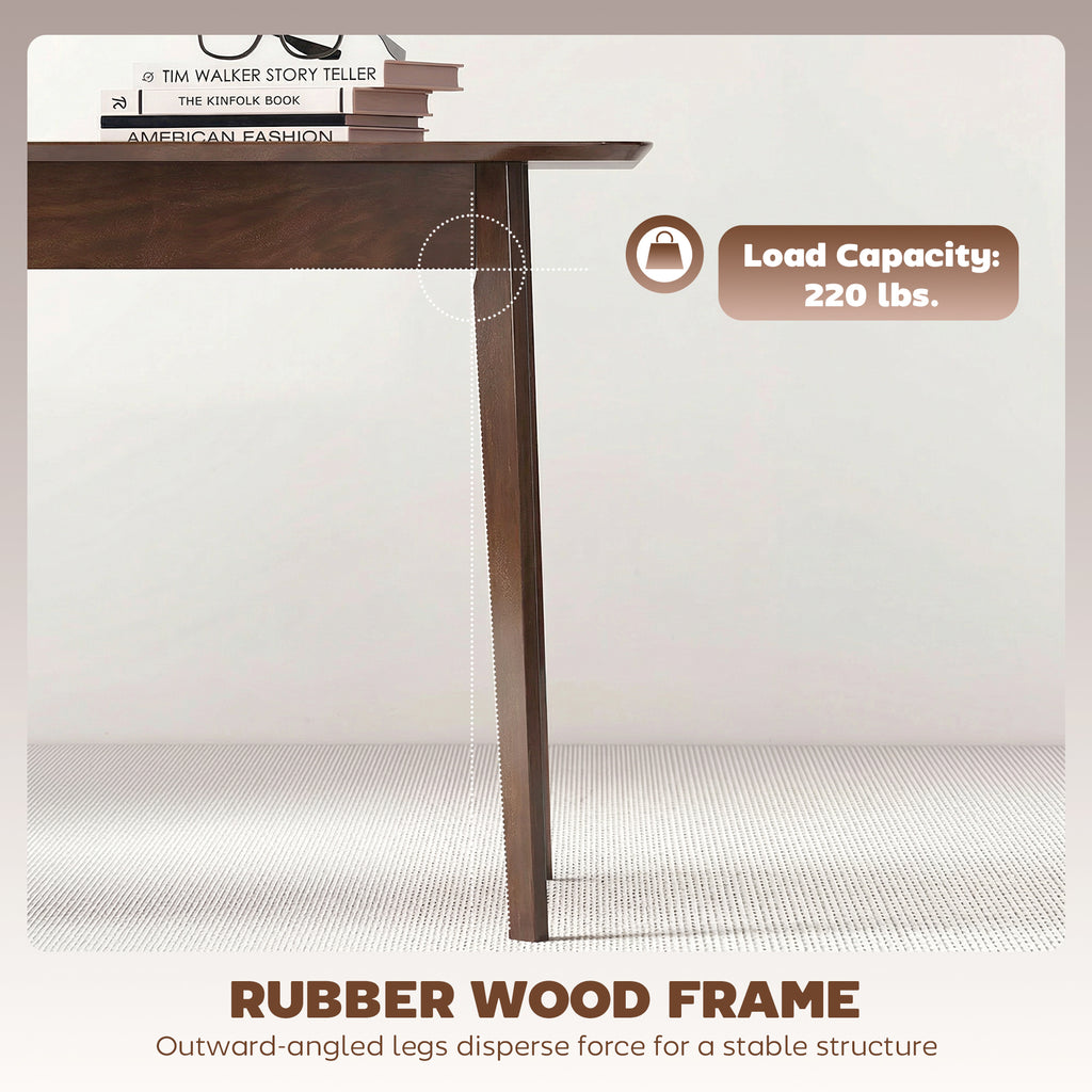 47.2" Rectangle Dining Table for 4, Mid-Century Modern Kitchen Table with Rubber Wood Frame for Dining Room, Mahogany