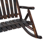 Wooden Porch Rocking Chair, Wood Double Adirondack, Rocker for Indoor or Outdoor with High Rise Slatted Back, Carbonized
