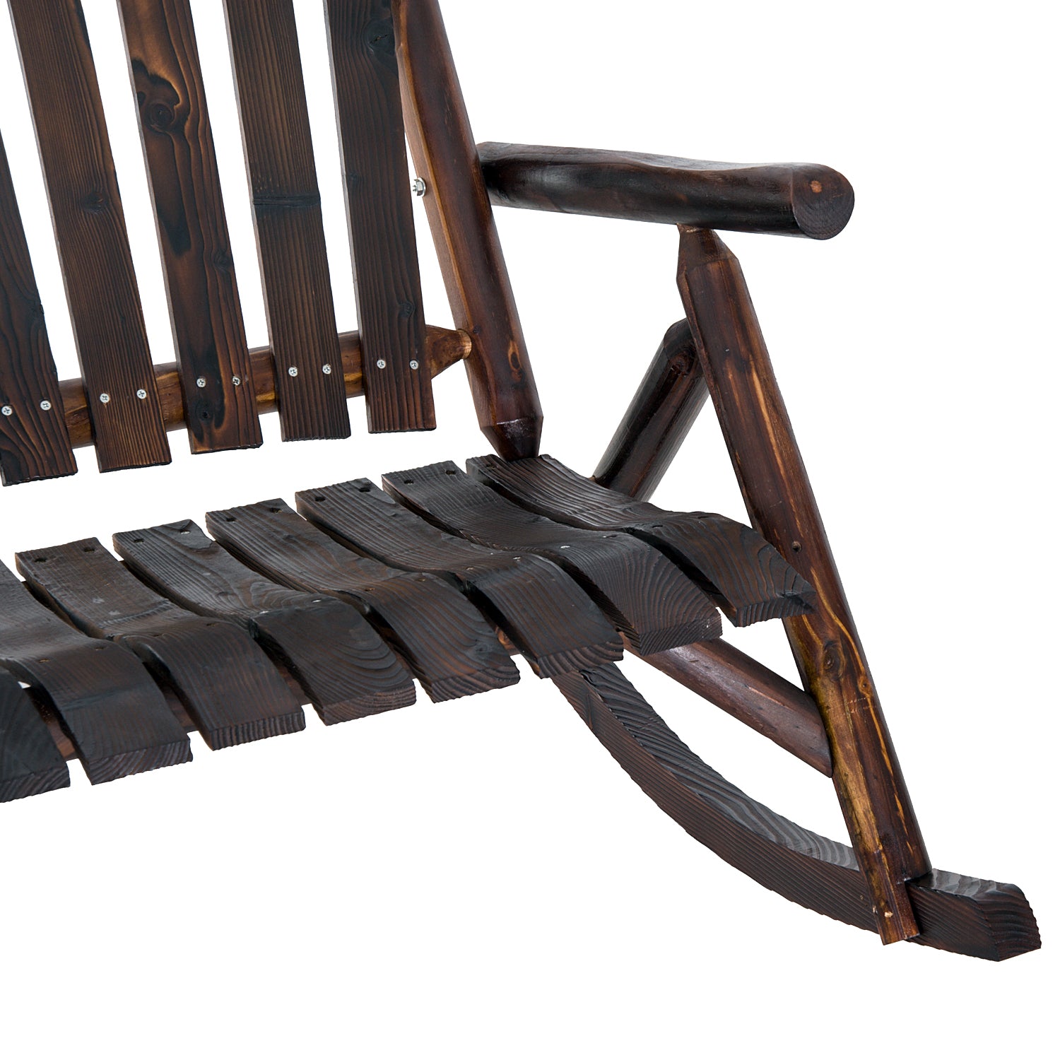 Wooden Porch Rocking Chair, Wood Double Adirondack, Rocker for Indoor or Outdoor with High Rise Slatted Back, Carbonized
