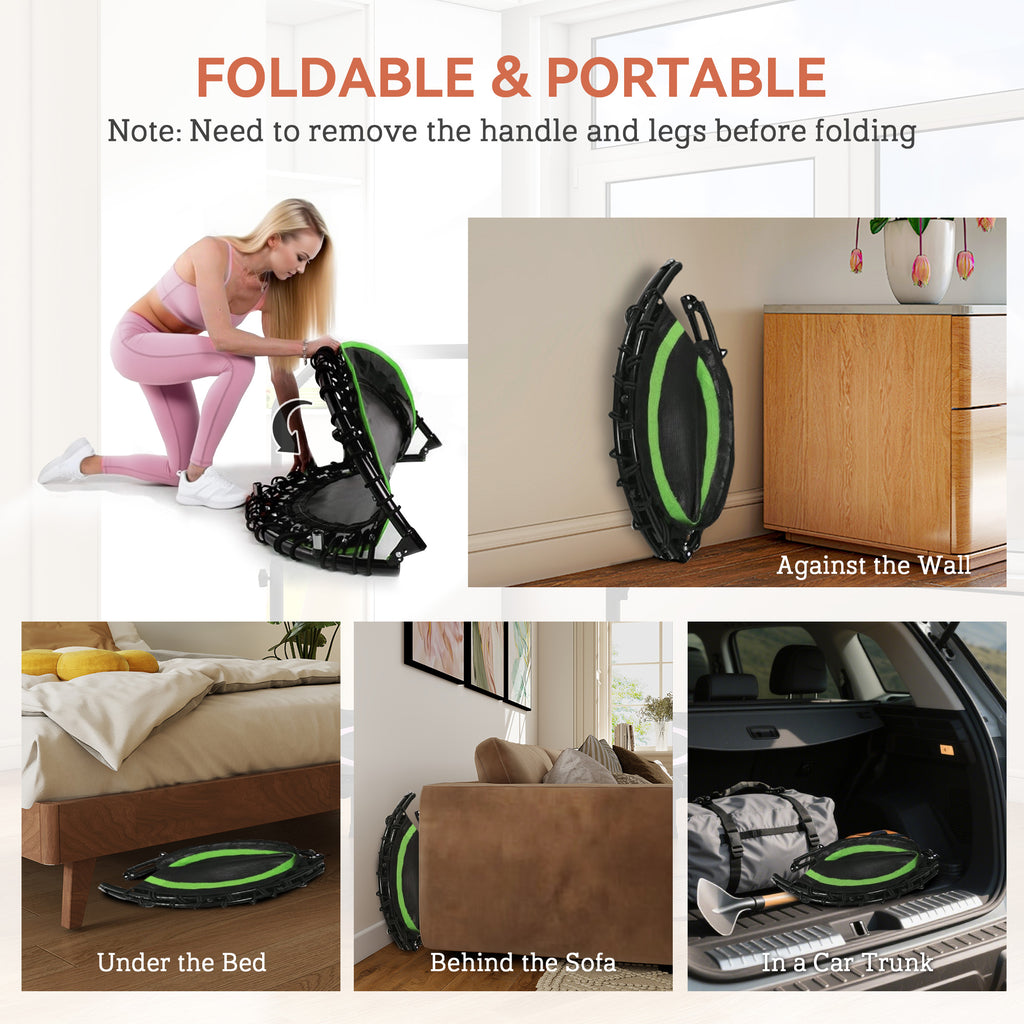 45" Rebounder Trampoline for Adults, Foldable Mini Trampoline with Adjustable Handle Bar for Indoor Outdoor, Green