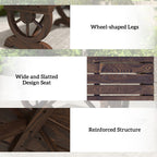 2-Person Wooden Garden Bench, Outdoor Wagon Wheel Porch Bench for Backyard Garden, Support 550 LBS, Rustic Country Style Patio Furniture, Brown