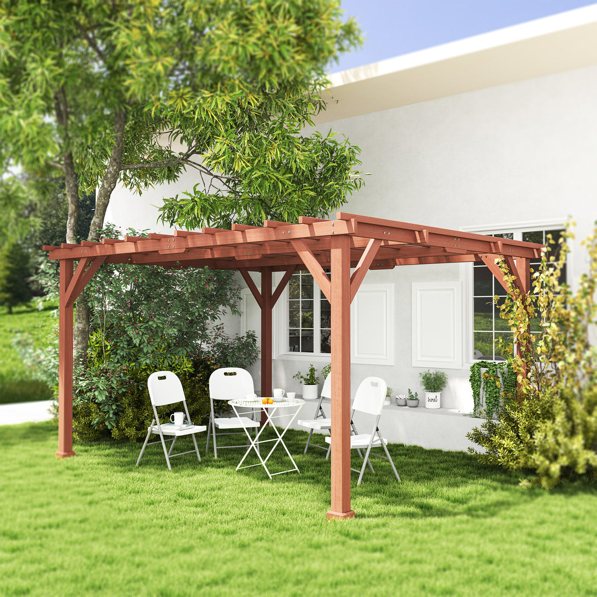 11' x 12.5' Outdoor Wood Pergola with Grape Trellis for Patio, Deck, Backyard, Lawn