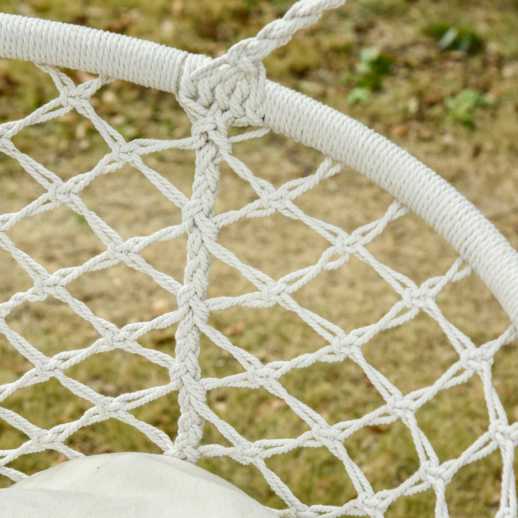 2-Person Hammock Chair Macrame Swing with Soft Cushion, Hanging Cotton Rope Chair for Indoor Outdoor Home Patio Backyard, White