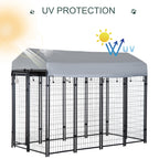 Outdoor Dog Kennel with Roof, 8' x 4' x 6' Heavy Duty Welded Wire Dog Playpen Enclosure with Escape-proof Lock, UV-Resistant & Waterproof Cover, for Large Dogs, Silver