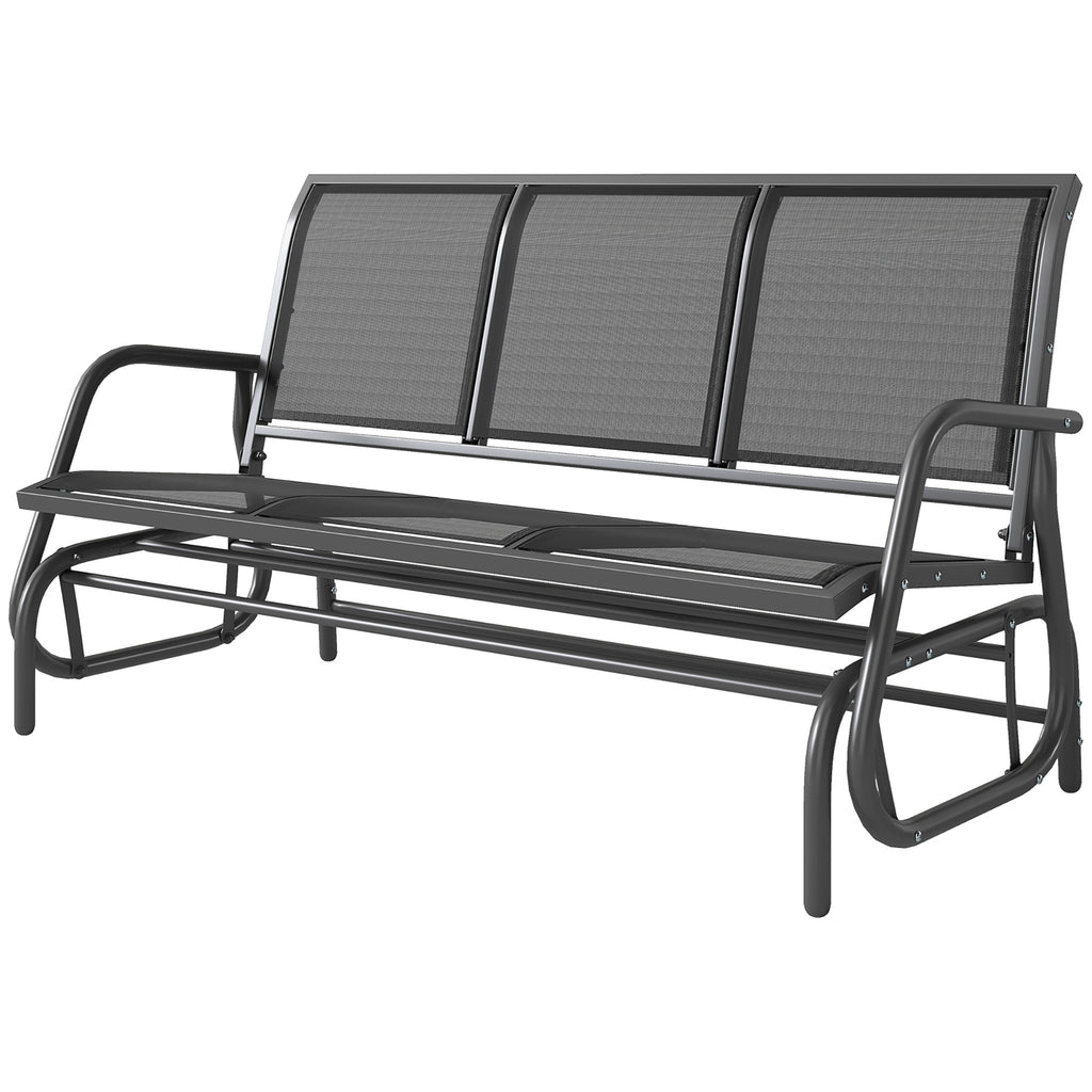 3-Person Outdoor Patio Glider Bench, Porch Glider Swing with 3 Seats, Breathable Mesh Fabric, Metal Frame, Black