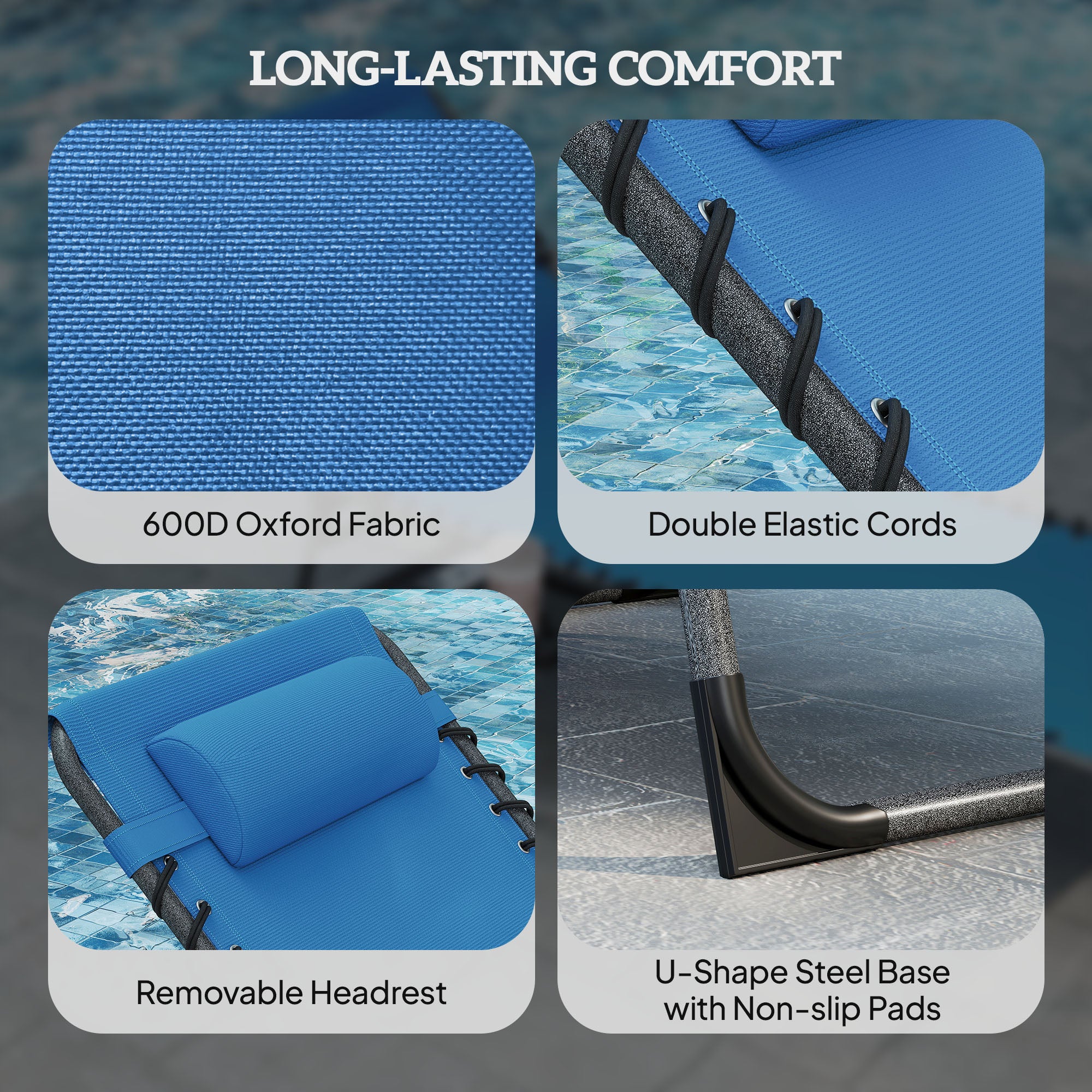 Folding Outdoor Chaise Lounge Chair Tanning Chair with 5-Level Adjustable Back, Side Table, Pillow, Pocket, Blue