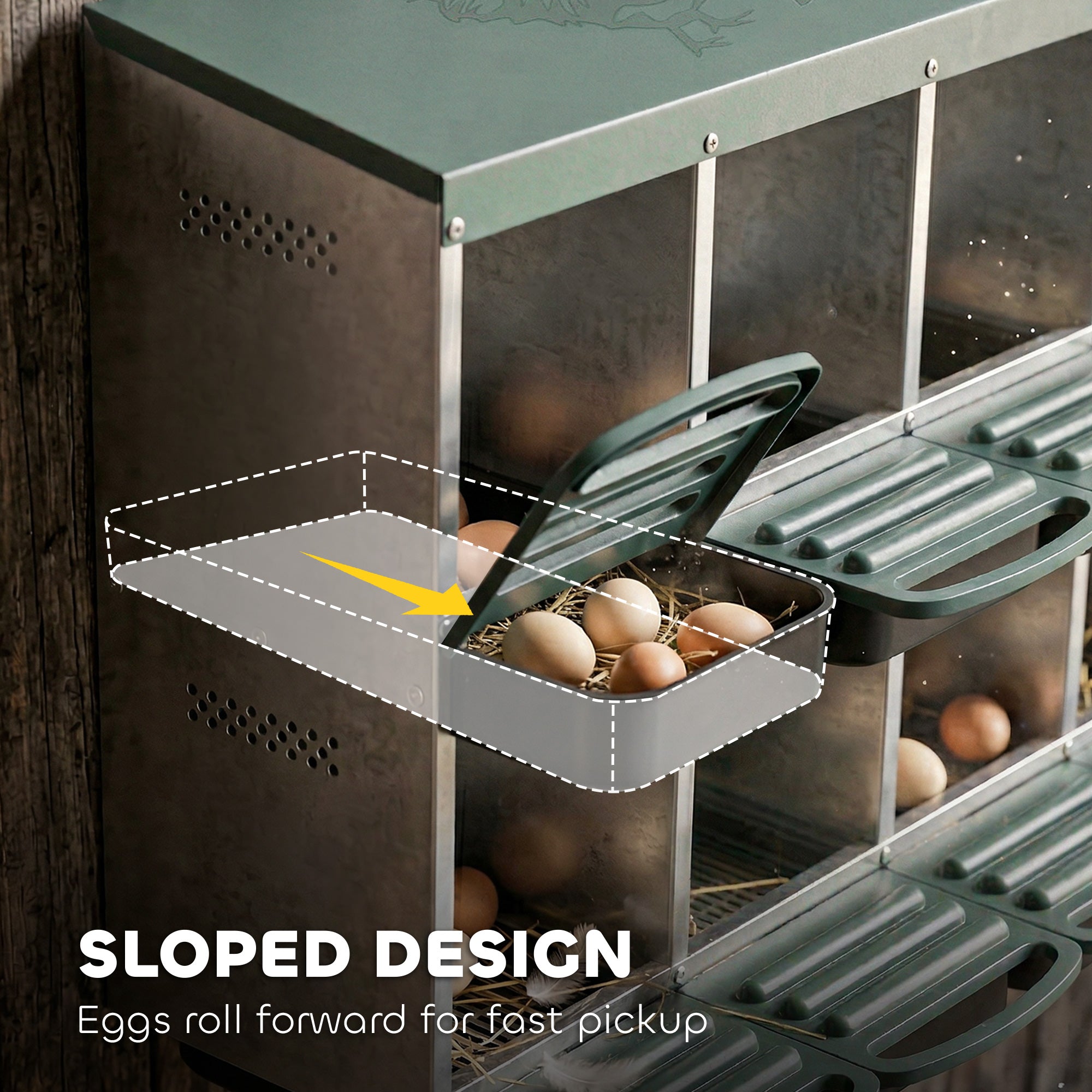 Chicken Nesting Boxes, 8 Compartment Metal Nesting Boxes for Chickens, Two-Tier Egg Laying Boxes with Vented Holes