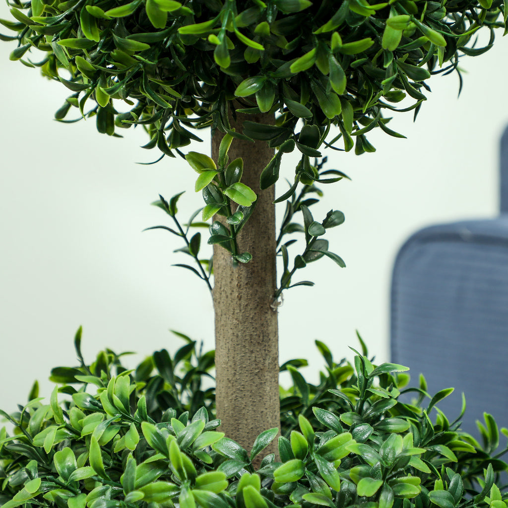 Set of 2 Artificial Ball Boxwood Topiary Trees, Fake Plants in Pot for Indoor Outdoor Living Room Green