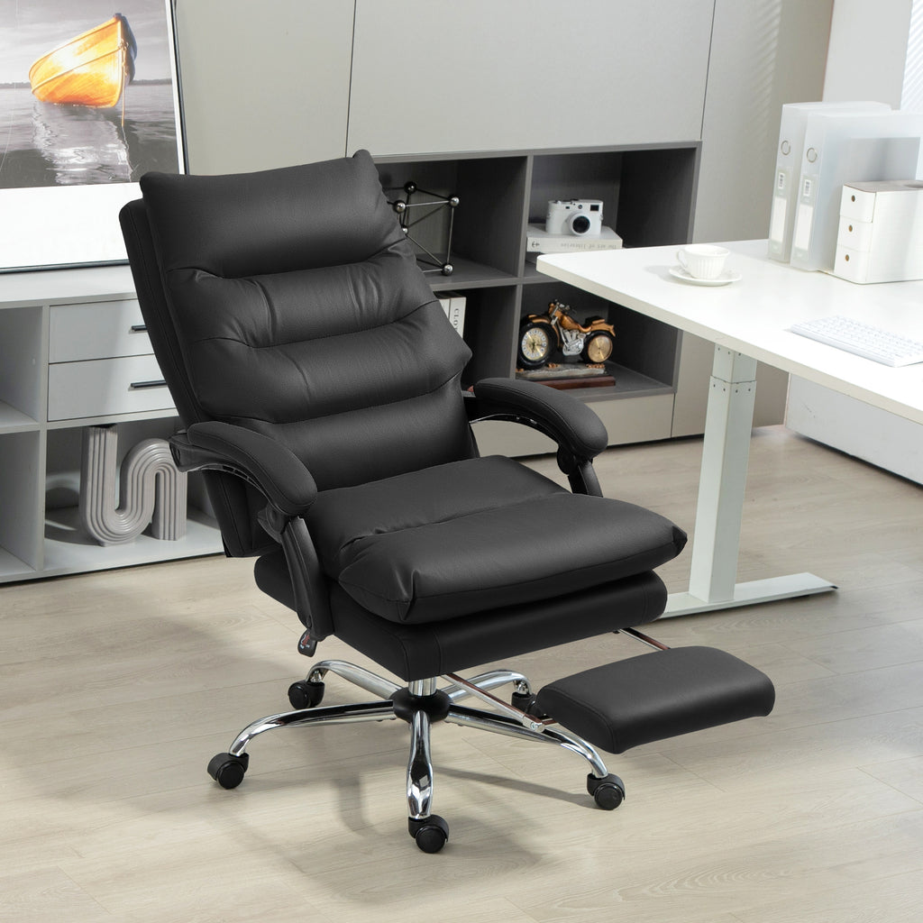 Massage Office Chair with Heat Function, Computer Desk Chair with Footrest Swivel Wheels, Black