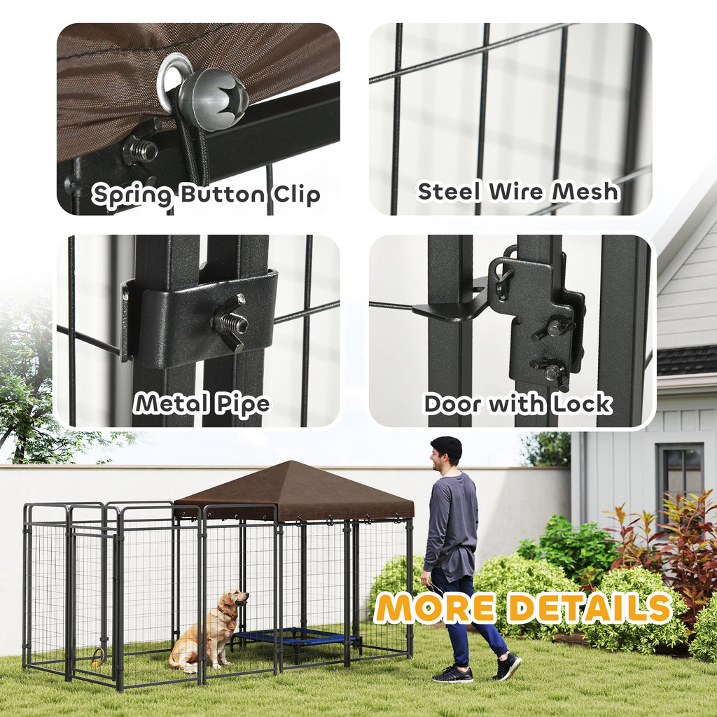 Dog Kennel Outdoor with Waterproof Canopy, Dog Run with Galvanized Chain Link, Secure Lock, for Backyard and Patio, Large and Medium Sized Breeds, Chickens, Ducks, 9.3' x 4.6' x 5.2'