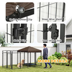 Dog Kennel Outdoor with Waterproof Canopy, Dog Run with Galvanized Chain Link, Secure Lock, for Backyard and Patio, Large and Medium Sized Breeds, Chickens, Ducks, 9.3' x 4.6' x 5.2'