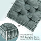 Textured Chenille Square Floor Pillow Cushion with 100% Hypoallergenic Polyester, Tufted Detailing, Scalloped Edge, 20" L x 20" W x 5" H, Aqua
