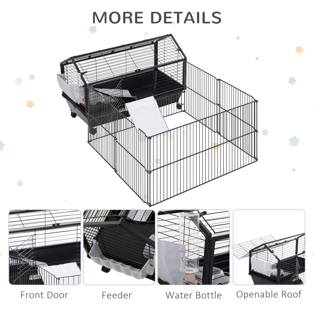 Rolling Metal Rabbit, Guinea Pig, or Small Animal Hutch Cage with Main House and Run