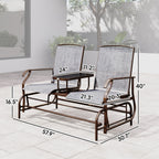 2-Seat Outdoor Glider Swing, Center Coffee Table and Independent Chairs, Supports Up to 352 lbs., Loveseat with Breathable Sling for Backyard, Garden, and Porch, Brown