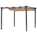 10' x 10' Outdoor Pergola Aluminum Gazebo w/ Retractable Canopy for Patio, Backyard, Party, Brown
