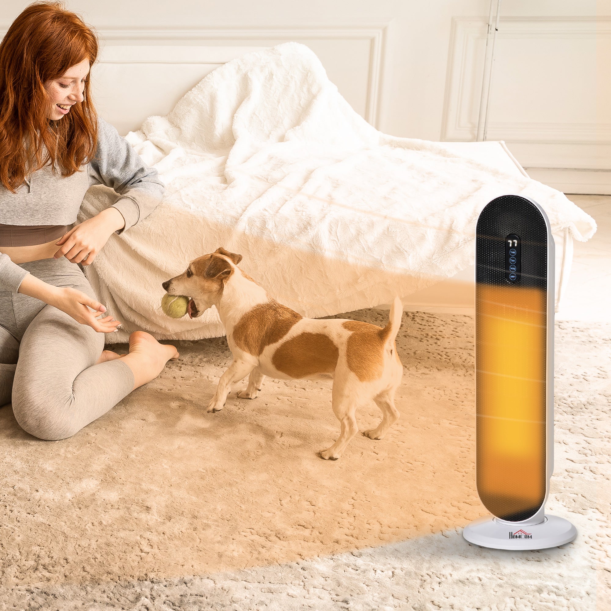Oscillating Ceramic Tower Indoor Space Heater for Home, Adjustable Thermostat, 24H Timer & Remote Control, Tip-Over and Overheating Safety Protection, 25 Inches, 1500W/1000W