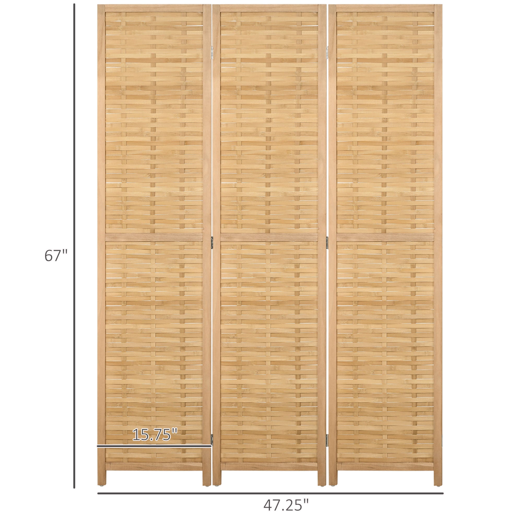 Hand Woven Room Divider, 3 Panel Bamboo Folding Privacy Screen for Home Office, 47.25"x67"x0.75", Natural