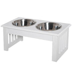 6" Height Small Puppy Dog Feeding Station for Messy Pets, Stainless Steel Elevated Dog Bowls with Modern Wooden Frame, Dog Food Stand Pet Feeding Station, White