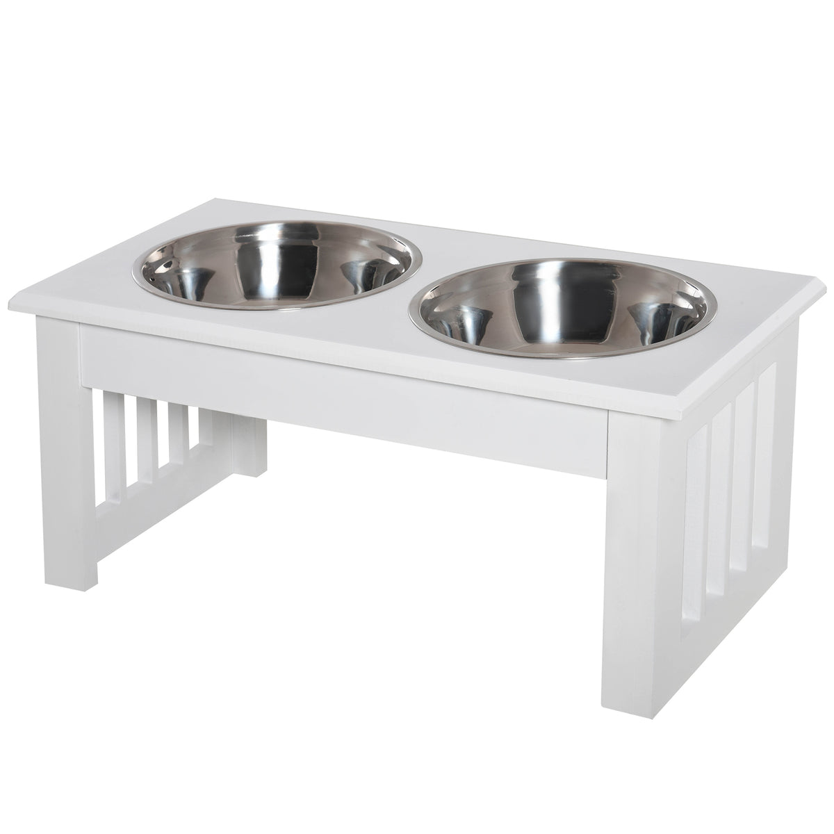 6" Height Small Puppy Dog Feeding Station for Messy Pets, Stainless Steel Elevated Dog Bowls with Modern Wooden Frame, Dog Food Stand Pet Feeding Station, White