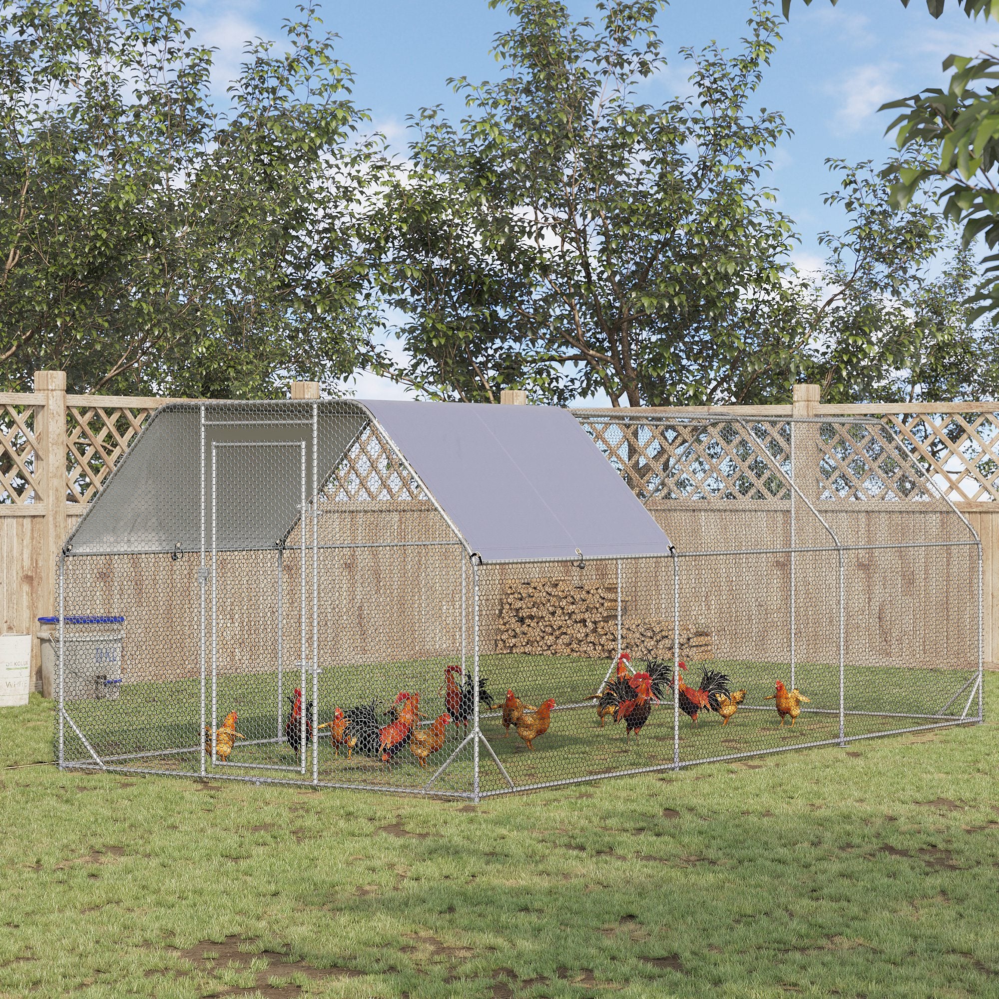 9.2' x 18.7' x 6.4' Large Chicken Coop Metal Chicken Run with Waterproof and Anti-UV Cover, Flat Shaped Walk in Fence Cage Hen House for Outdoor and Yard Farm Use, 1" Tube Diameter