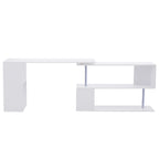 55" 360° Rotating Corner Computer Desk Modern L-Shaped Home Office Workstation with 3-Tier Storage Shelves, Bookshelf, White