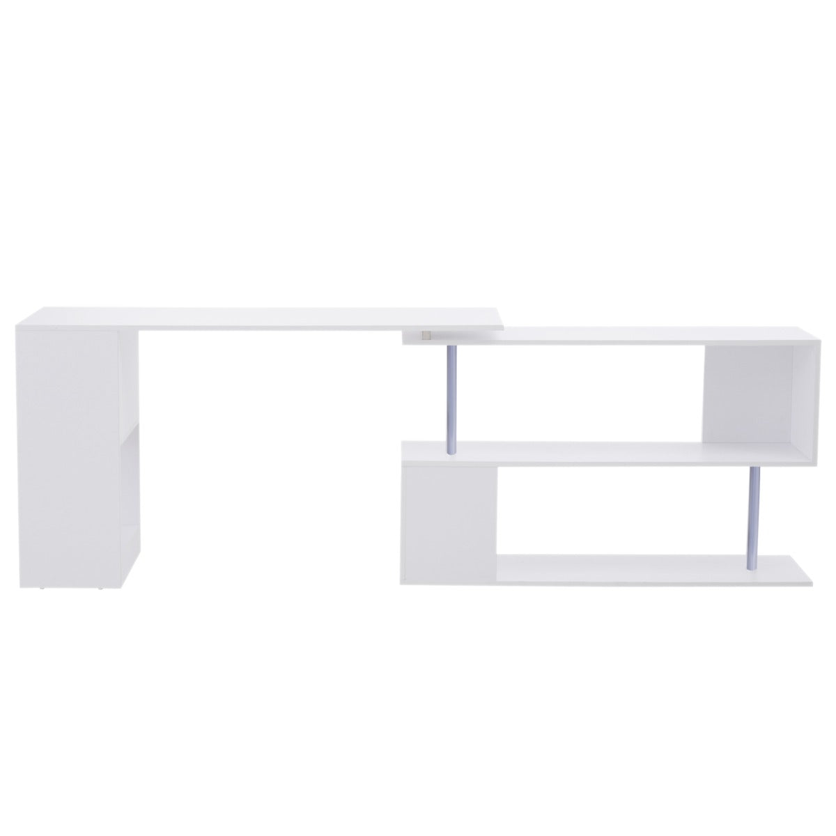 55" 360° Rotating Corner Computer Desk Modern L-Shaped Home Office Workstation with 3-Tier Storage Shelves, Bookshelf, White